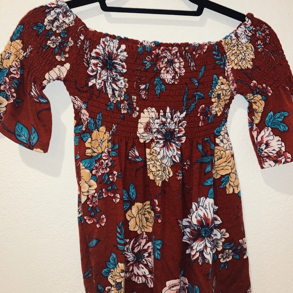red multicolor floral dressy top
